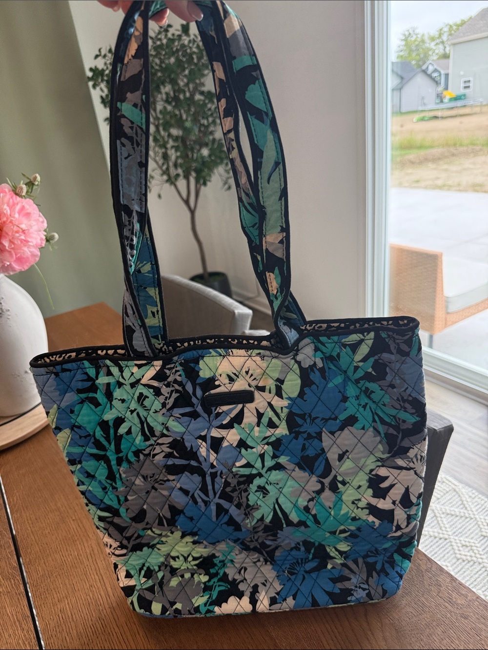 Vera Bradley Quilted Camo Floral Blue Tote